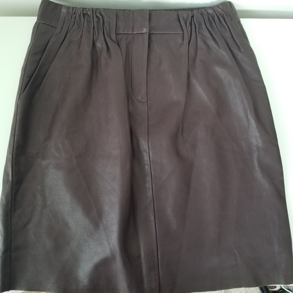 Halston Heritage 100% Lamb Leather Brown Gathered Front Skirt w/ Pockets Size 2 - Picture 8 of 16